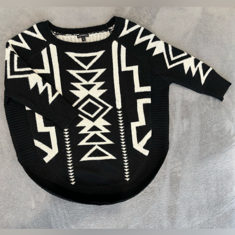 Express -3/4 Length Scalloped Aztec Sweater